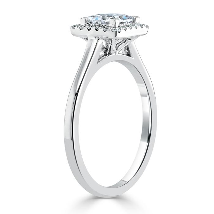 0.75ct Princess Cut Moissanite Halo Engagement Ring, Available in White Gold or Platinum