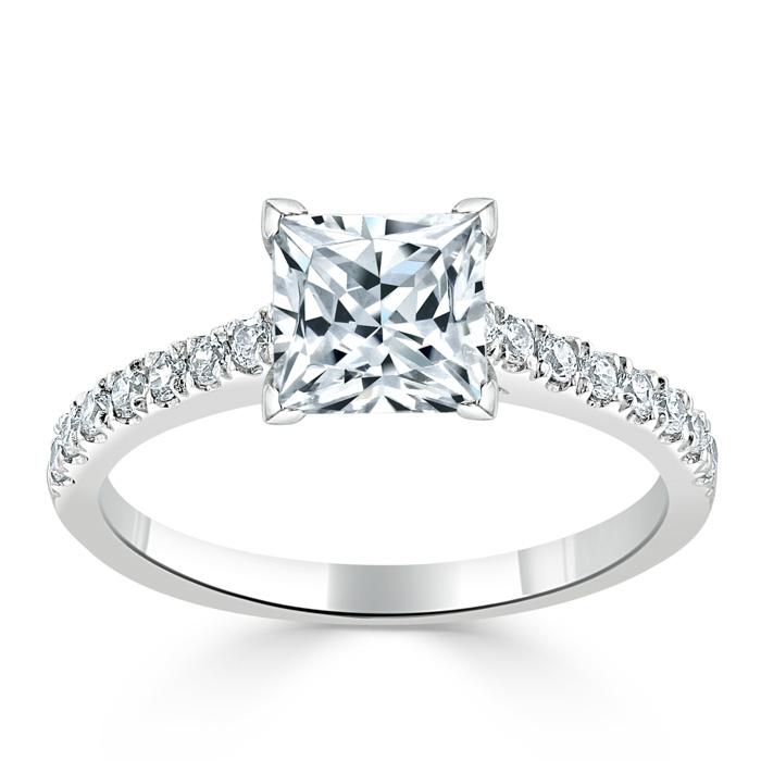 1.00ct  Princess Cut Moissanite Engagement Ring, Classic Style,  Available in White Gold, Platinum, Rose Gold or Yellow Gold