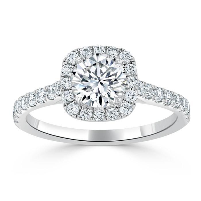 1.40ct  Round Cut Moissanite Halo Engagement Ring, Tiffany Style,  Available in White Gold, Platinum, Rose Gold or Yellow Gold