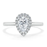 0.75ct Pear Cut Moissanite Halo Engagement Ring, Available in White Gold or Platinum