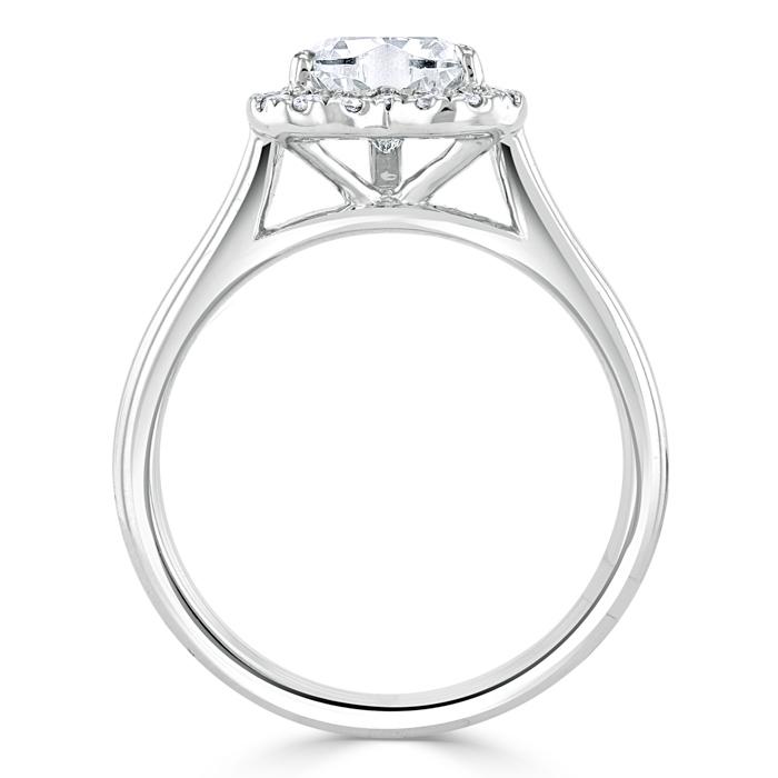 0.75ct Heart Cut Moissanite Halo Engagement Ring, Available in White Gold or Platinum