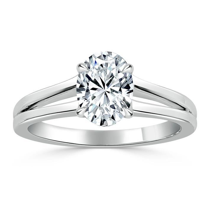 1.00ct  Oval Cut Moissanite Engagement Ring, Classic Style with Split Shank,  Available in White Gold, Platinum, Rose Gold or Yellow Gold