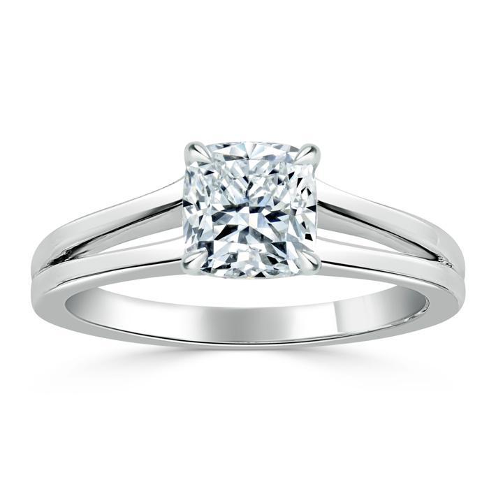 1.00ct  Cushion Cut Moissanite Engagement Ring, Classic Style with Split Shank,  Available in White Gold, Platinum, Rose Gold or Yellow Gold