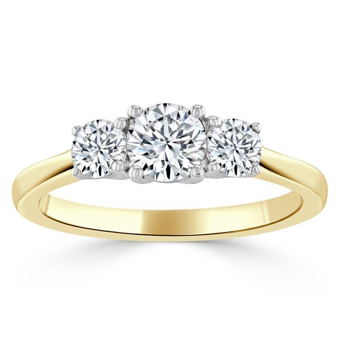 1.00ct  Round Cut Moissanite 3 stone Engagement Ring,  Available in White Gold, Platinum, Rose Gold or Yellow Gold