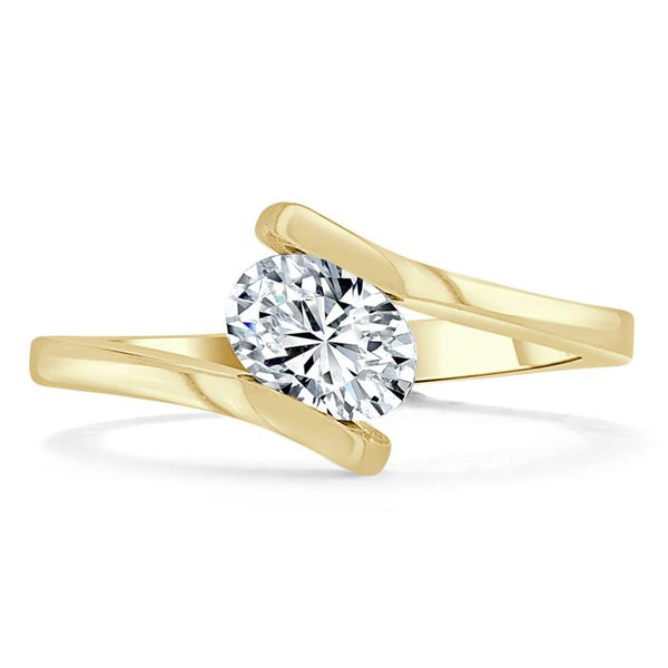 1.00ct  Oval Cut Moissanite Engagement Ring, Twist Design,  Available in White Gold, Platinum, Rose Gold or Yellow Gold