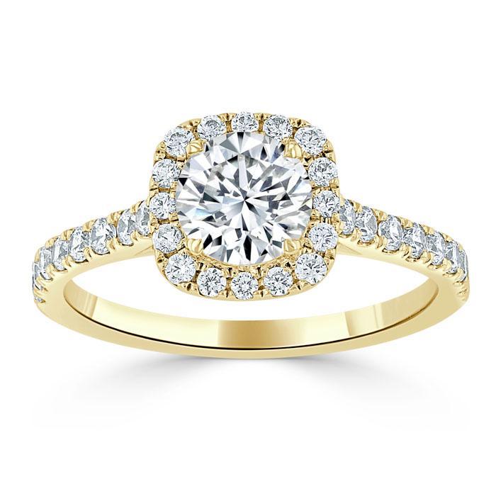 Lab-Diamond, Round Cut Halo Engagement Ring, Tiffany Style, Choose Your Stone Size and Metal