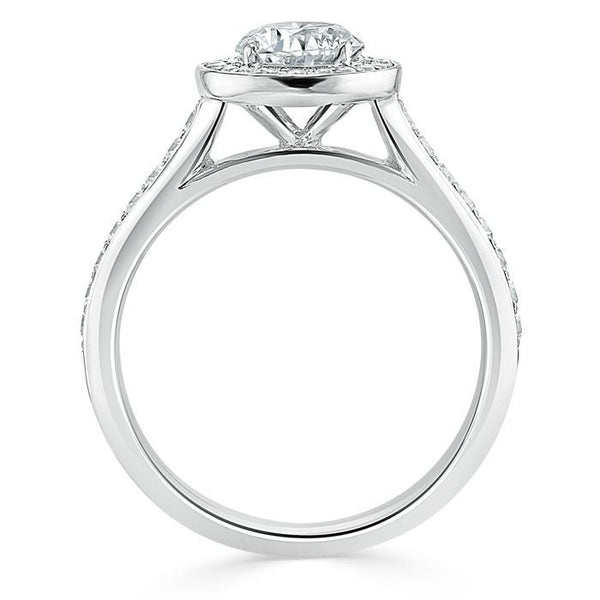 1.35ct  Round Cut Moissanite Halo Engagement Ring, Tiffany Style,  Available in White Gold, Platinum, Rose Gold or Yellow Gold