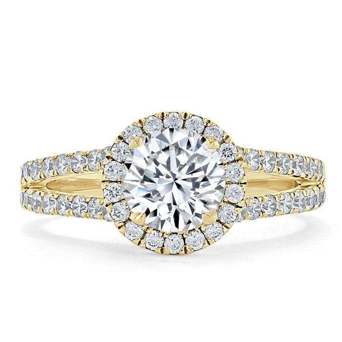 1.50ct  Round Cut Moissanite  Halo Engagement Ring, Tiffany Style,  Available in White Gold, Platinum, Rose Gold or Yellow Gold