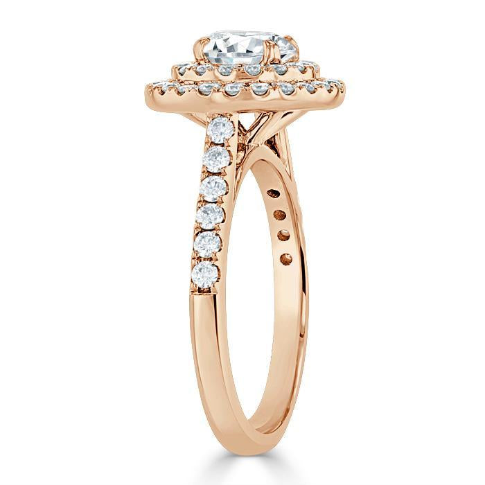 1.25ct  Round Cut Moissanite Double Halo Engagement Ring, Tiffany Style,  Available in White Gold, Platinum, Rose Gold or Yellow Gold