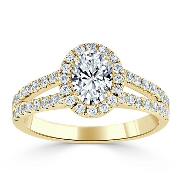 1.60ct Oval Cut Moissanite Halo Engagement Ring, Tiffany Style,  Available in White Gold, Platinum, Rose Gold or Yellow Gold