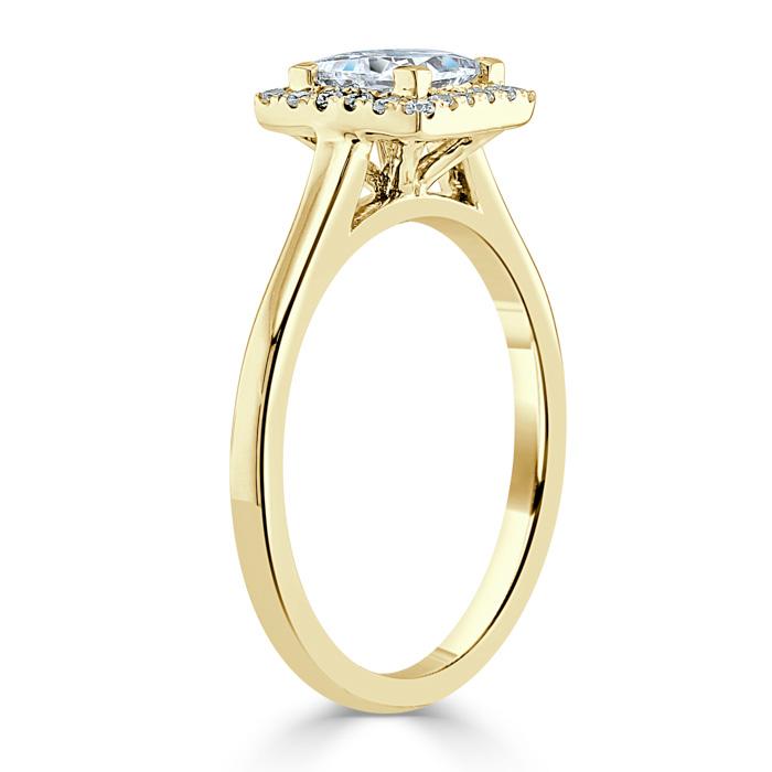 0.75ct Princess Cut Moissanite Halo Engagement Ring, Available in White Gold or Platinum