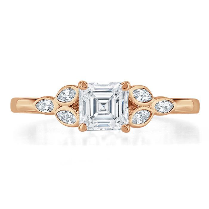 1.00ct Asscher Cut Moissanite Engagement Ring, Vintage Style,  Available in White Gold, Platinum, Rose Gold or Yellow Gold