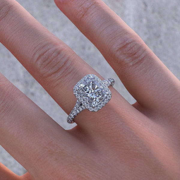 2.50ct Cushion Cut Moissanite, Classic Halo Engagement Ring, Available in White Gold or Platinum