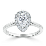 0.75ct Pear Cut Moissanite Halo Engagement Ring, Available in White Gold or Platinum