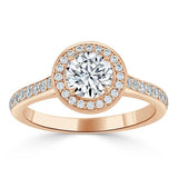 1.35ct  Round Cut Moissanite Halo Engagement Ring, Tiffany Style,  Available in White Gold, Platinum, Rose Gold or Yellow Gold