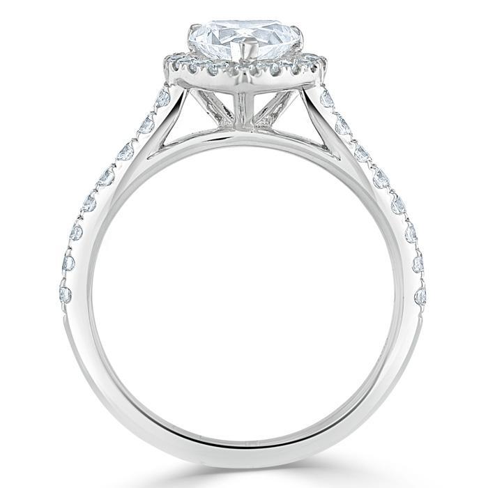 1.45ct  Heart Cut Moissanite Engagement Ring, Classic Halo,  Available in White Gold, Platinum, Rose Gold or Yellow Gold