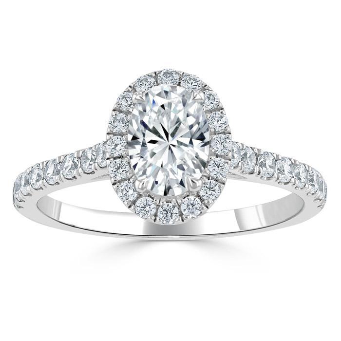 1.40ct Oval Cut Moissanite Halo Engagement Ring, Tiffany Style,  Available in White Gold, Platinum, Rose Gold or Yellow Gold