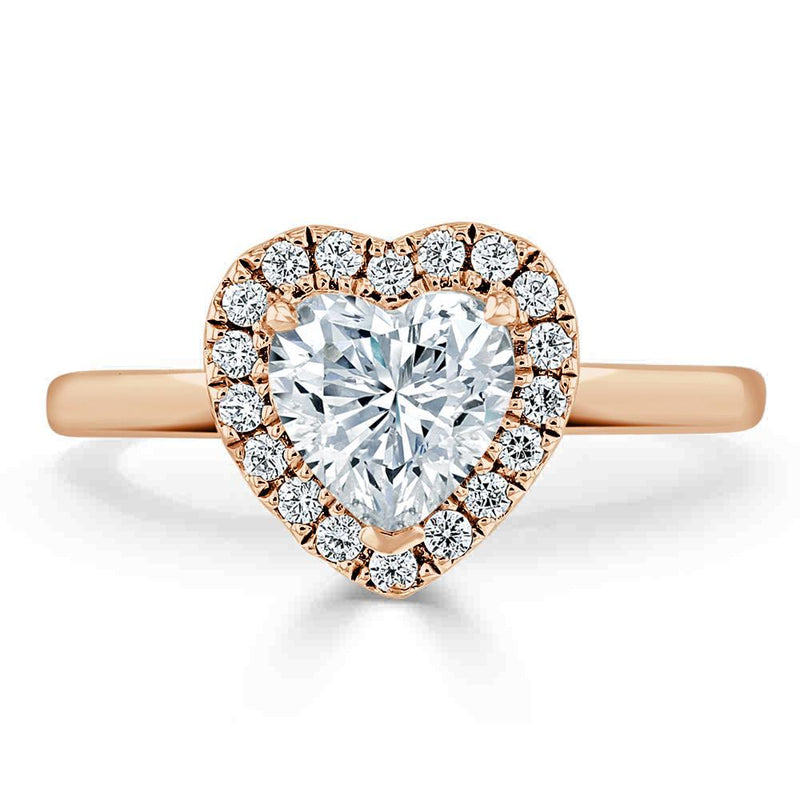 0.75ct Heart Cut Moissanite Halo Engagement Ring, Available in White Gold or Platinum