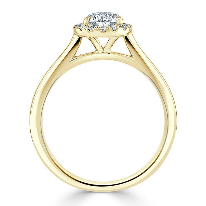 0.75ct Pear Cut Moissanite Halo Engagement Ring, Available in White Gold or Platinum