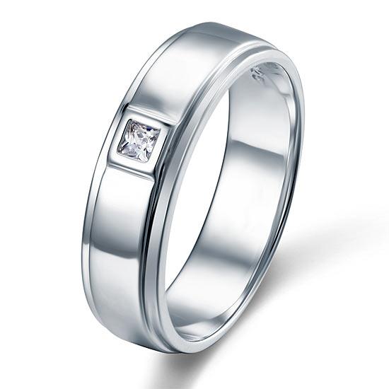 Sterling Silver Wedding Bands: Men's Diamond Ring 0.18ct