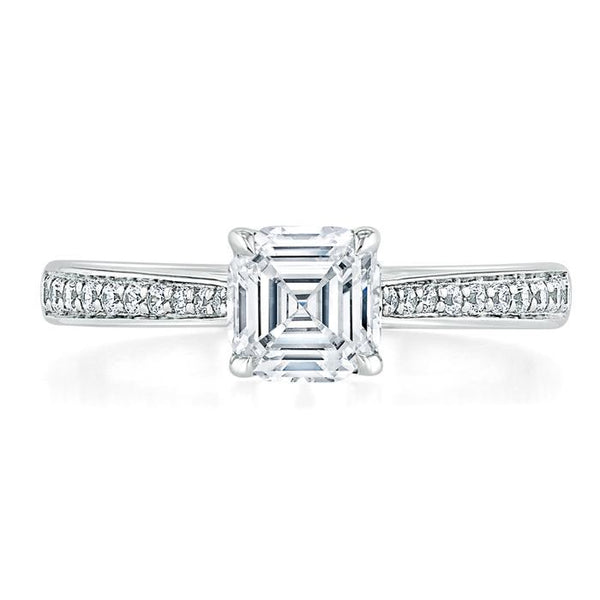 1.00ct  Asscher Cut Moissanite Engagement Ring, Classic Style,  Available in White Gold, Platinum, Rose Gold or Yellow Gold