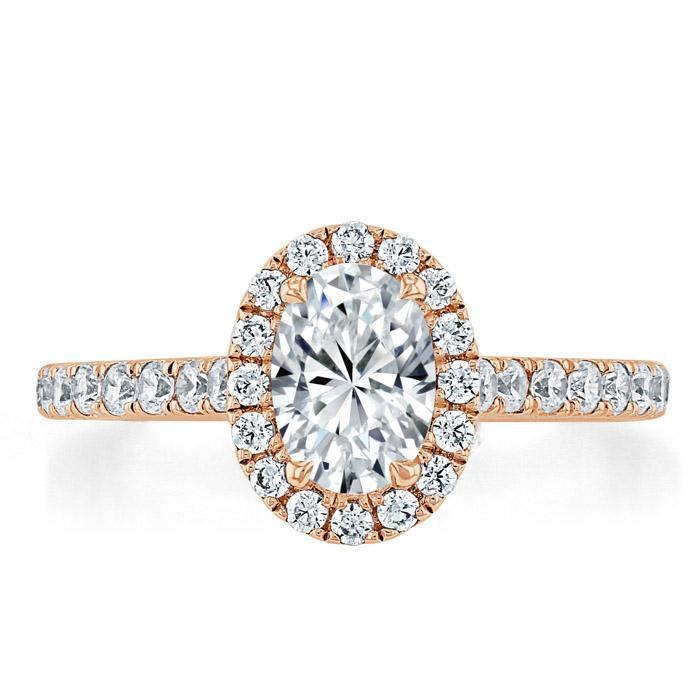 1.40ct Oval Cut Moissanite Halo Engagement Ring, Tiffany Style,  Available in White Gold, Platinum, Rose Gold or Yellow Gold