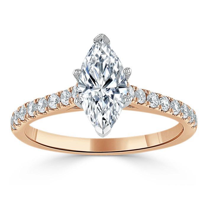 Lab-Diamond Marquise Cut Engagement Ring, Classic Style, Choose Your Stone Size and Metal