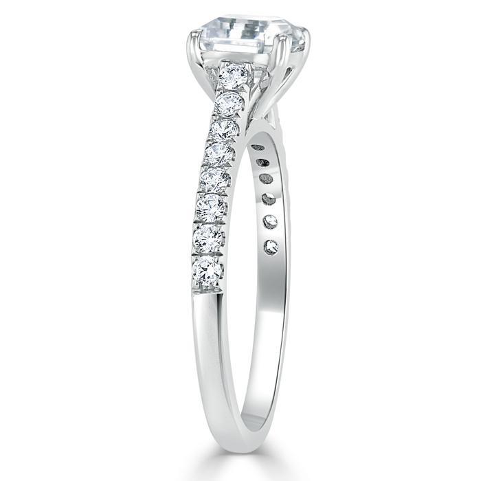 1.20ct Asscher Cut Moissanite Engagement Ring, Classic Style,  Available in White Gold, Platinum, Rose Gold or Yellow Gold