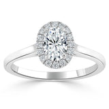 0.75ct Oval Cut Moissanite Halo Engagement Ring, Available in White Gold or Platinum