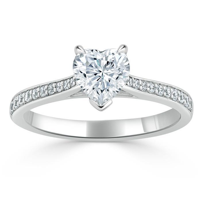 1.20ct  Heart Cut Moissanite Engagement Ring, Classic Style,  Available in White Gold, Platinum, Rose Gold or Yellow Gold