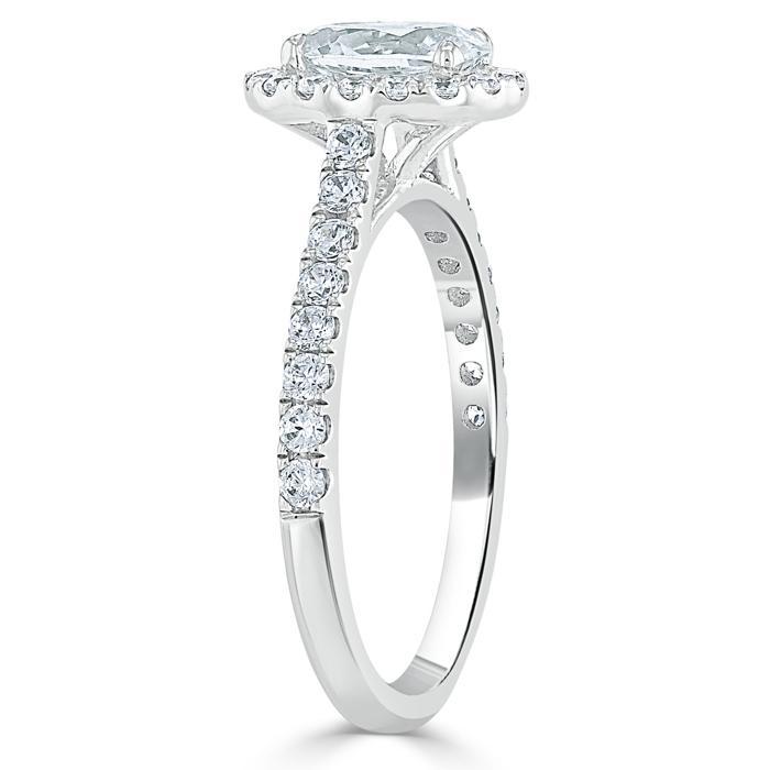 1.40ct Oval Cut Moissanite Halo Engagement Ring, Tiffany Style,  Available in White Gold, Platinum, Rose Gold or Yellow Gold