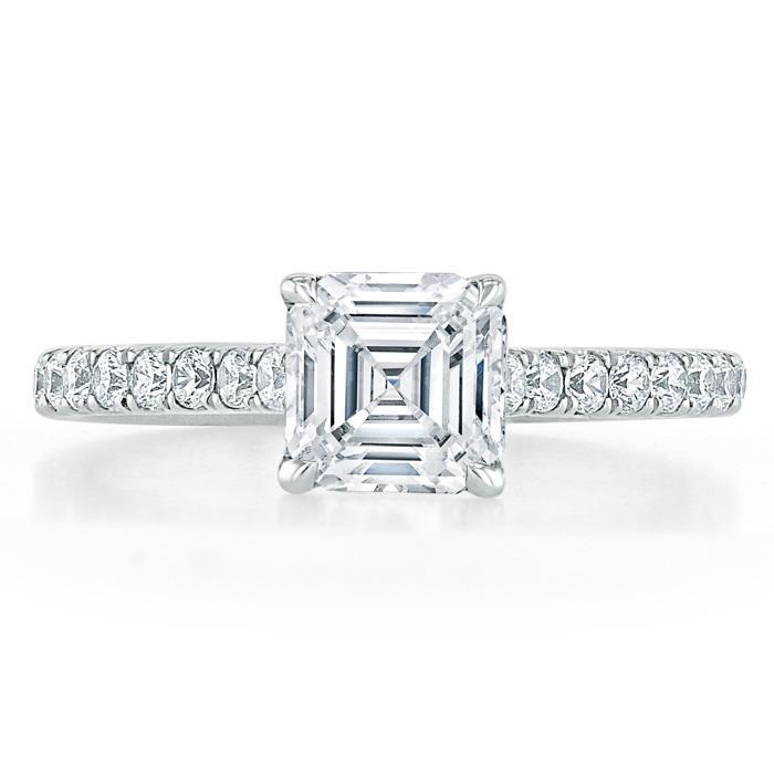 1.20ct Asscher Cut Moissanite Engagement Ring, Classic Style,  Available in White Gold, Platinum, Rose Gold or Yellow Gold