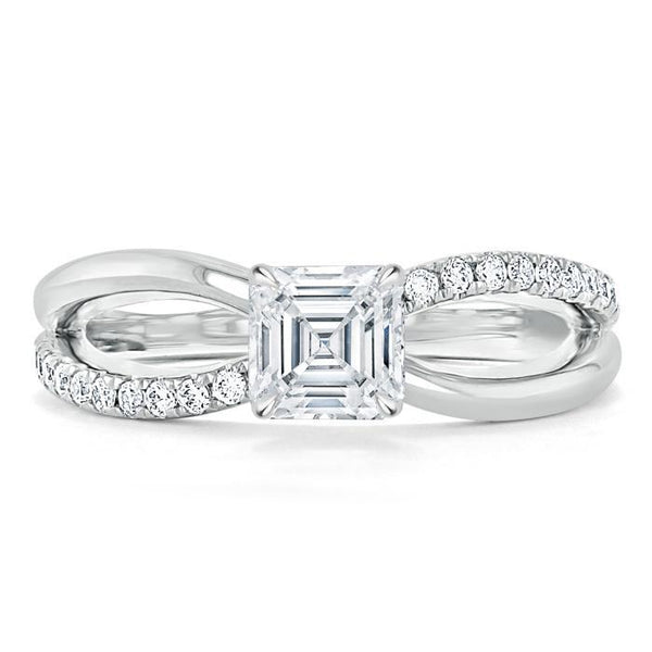 1.00ct Asscher Cut Moissanite Engagement Ring, Classic Style,  Available in White Gold, Platinum, Rose Gold or Yellow Gold