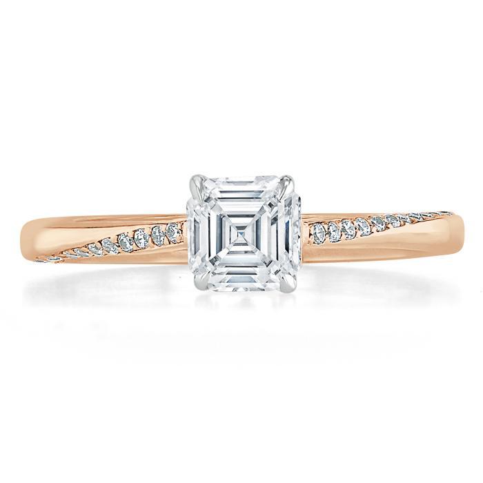 1.00ct Asscher Cut Moissanite Engagement Ring, Classic Style,  Available in White Gold, Platinum, Rose Gold or Yellow Gold