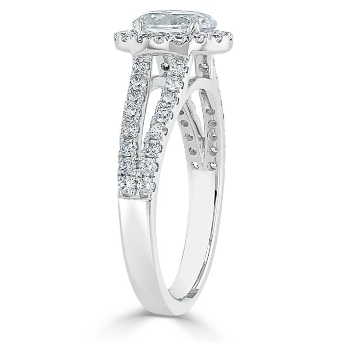 1.60ct Oval Cut Moissanite Halo Engagement Ring, Tiffany Style,  Available in White Gold, Platinum, Rose Gold or Yellow Gold