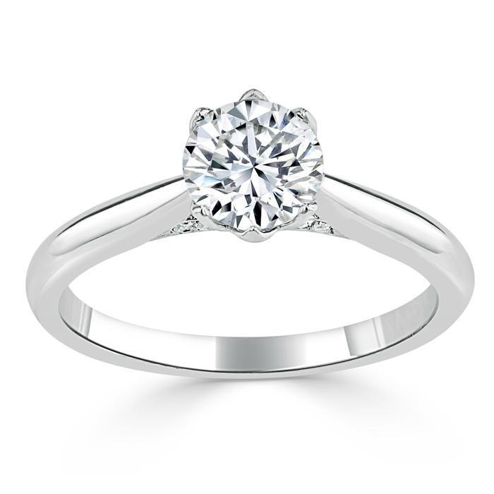 1.00ct  Round Cut Moissanite Engagement Ring, Classic Six Claw,  Available in White Gold, Platinum, Rose Gold or Yellow Gold