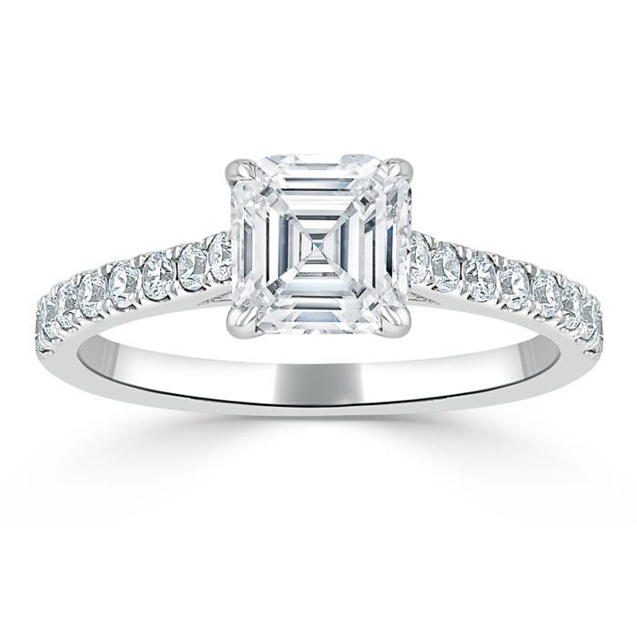 1.20ct Asscher Cut Moissanite Engagement Ring, Classic Style,  Available in White Gold, Platinum, Rose Gold or Yellow Gold