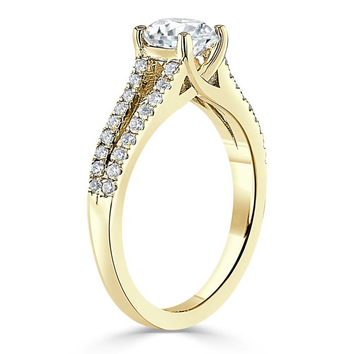 1.40ct  Round Cut Moissanite Halo Engagement Ring, Tiffany Style Double Row Band,  Available in White Gold, Platinum, Rose Gold or Yellow Gold