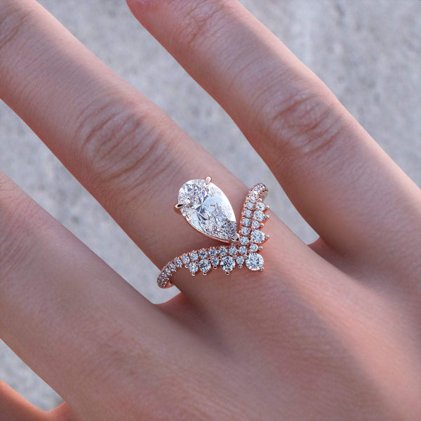 2.00ct Pear Cut Moissanite Engagement Ring, Vintage Boho Design, Available in Rose Gold, White Gold or Yellow Gold