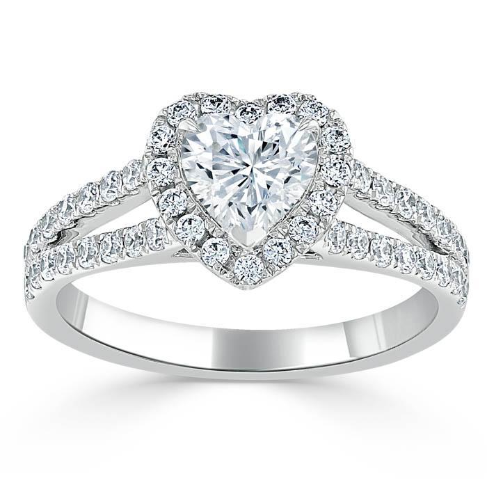 1.60ct  Heart Cut Moissanite Engagement Ring, Classic Halo,  Available in White Gold, Platinum, Rose Gold or Yellow Gold