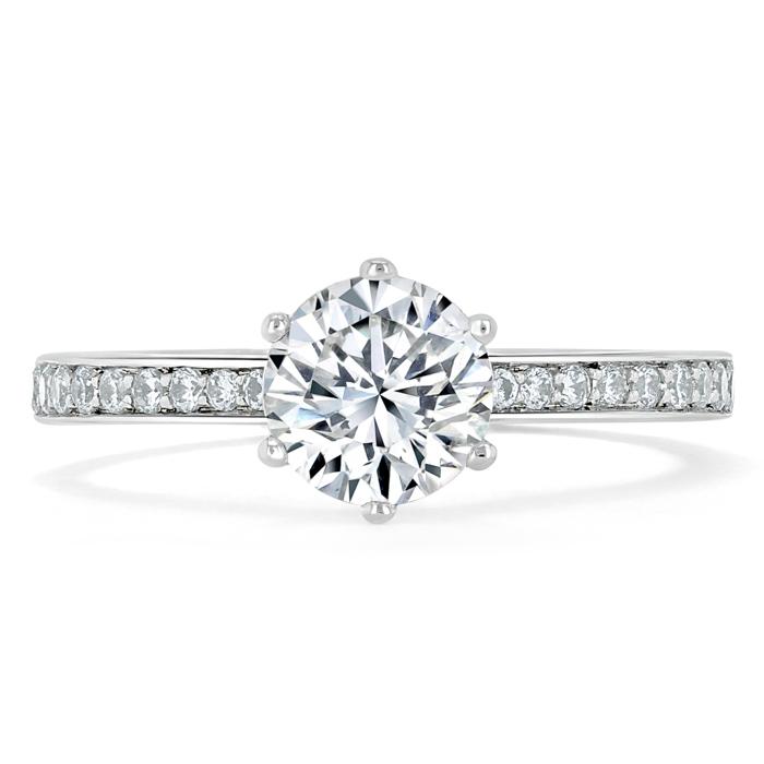 1.25ct  Round Cut Moissanite Halo Engagement Ring, Classic Tiffany Style,  Available in White Gold, Platinum, Rose Gold or Yellow Gold