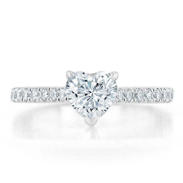 1.00ct  Heart Cut Moissanite Engagement Ring, Classic Style,  Available in White Gold, Platinum, Rose Gold or Yellow Gold