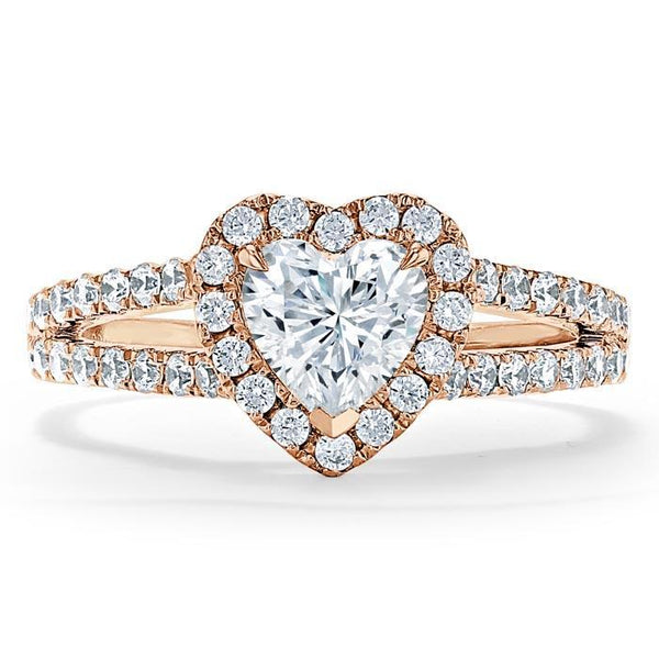 1.60ct  Heart Cut Moissanite Engagement Ring, Classic Halo,  Available in White Gold, Platinum, Rose Gold or Yellow Gold