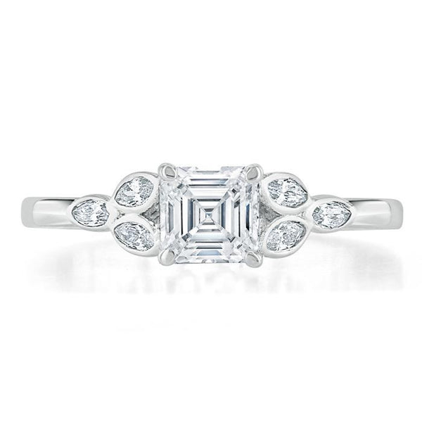 1.00ct Asscher Cut Moissanite Engagement Ring, Vintage Style,  Available in White Gold, Platinum, Rose Gold or Yellow Gold