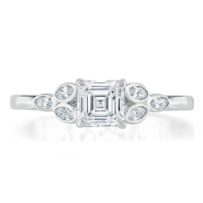 1.00ct Asscher Cut Moissanite Engagement Ring, Vintage Style,  Available in White Gold, Platinum, Rose Gold or Yellow Gold