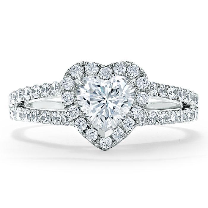 1.60ct  Heart Cut Moissanite Engagement Ring, Classic Halo,  Available in White Gold, Platinum, Rose Gold or Yellow Gold