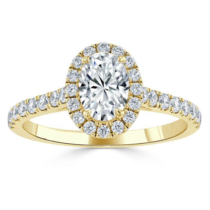 1.40ct Oval Cut Moissanite Halo Engagement Ring, Tiffany Style,  Available in White Gold, Platinum, Rose Gold or Yellow Gold