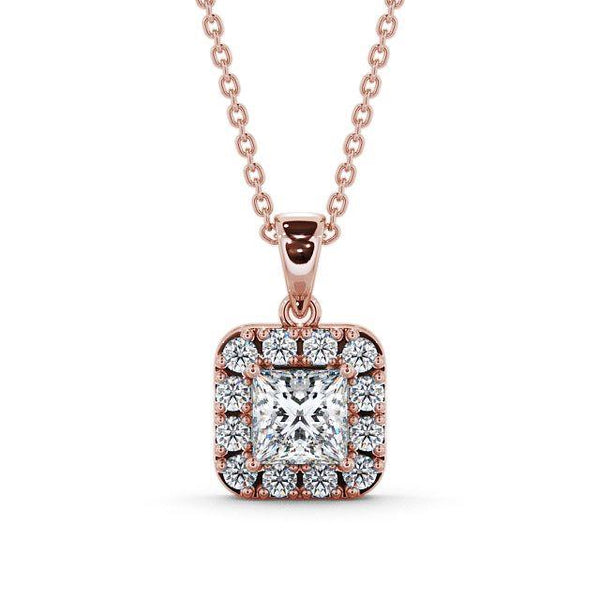 Princess Cut Classic Halo Pendant