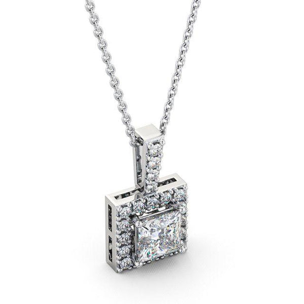 Princess Cut Classic Halo Pendant