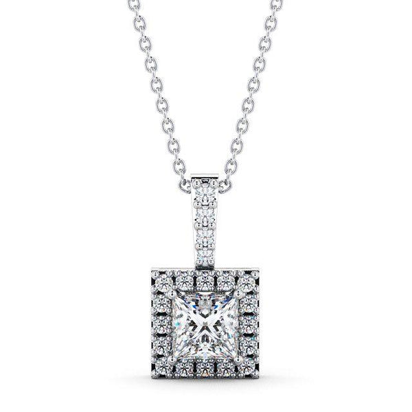 Princess Cut Classic Halo Pendant